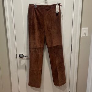 Carlisle Women's Suede Straight Leg Pants in Chocolate Brown